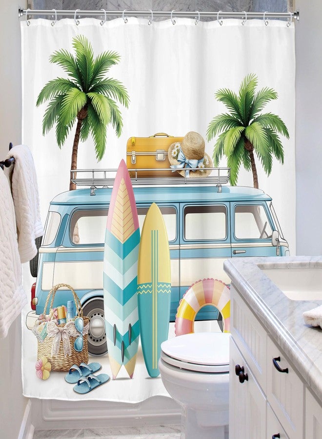 Riyidecor Beach Surf RV Fabric Shower Curtain Set for Bathroom Decor 72Wx72H Inch Coastal Theme Bath Accessories for Men Boys Tropical Palm Trees Pattern Camping Car Bathtub 12 Pack Plastic Hooks - Image 4