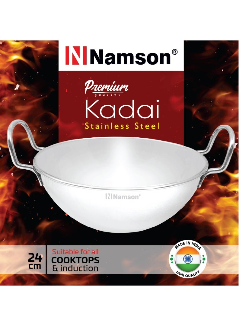 NAMSON NAMSON S/STEEL KADAI 24CM NA-8027 – Premium Stainless Steel | Durable & Easy to Clean | Everyday Kitchen Essential - Image 3