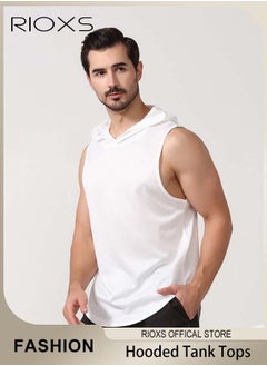 RIOXS Men's Workout Muscle Shirts Sports Training Sleeveless Gym Shirts Fitness Bodybuilding Hooded Tank Tops  - Image 1