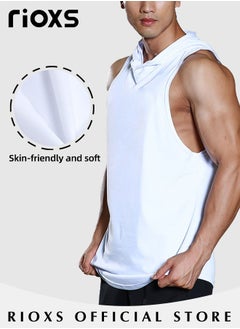 RIOXS Men's Workout Muscle Shirts Sports Training Sleeveless Gym Shirts Fitness Bodybuilding Hooded Tank Tops  - Image 4