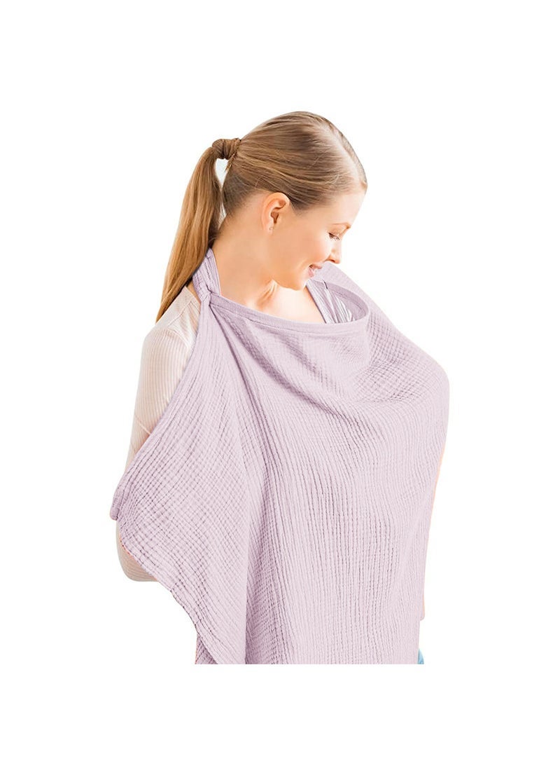 INS Double-layer Pure Cotton Baby Blanket Breastfeeding Cloth Anti-shading Cloth Breastfeeding Cloth Shawl Breastfeeding Coat Light purple (iron buckle)