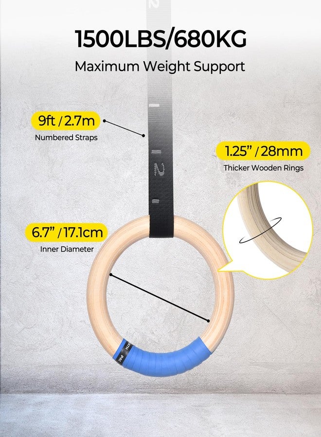 PACEARTH Gymnastics Rings Wooden Olympic Rings 1500/1000lbs with Adjustable Cam Buckle 14.76ft Long Straps with Scale Non-Slip Gym Rings for Home Gym Full Body Workout - Image 3