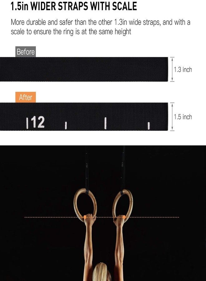 PACEARTH Gymnastics Rings Wooden Olympic Rings 1500/1000lbs with Adjustable Cam Buckle 14.76ft Long Straps with Scale Non-Slip Gym Rings for Home Gym Full Body Workout - Image 2