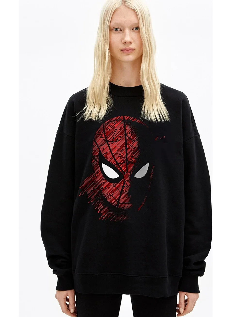 Rock&Roll Digital Spider Black Crew Neck Thick Women's Sweatshirt