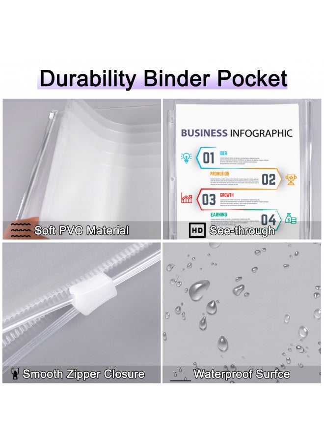 Antner Antner Letter Size Binder Pockets 3 Holes Zipper Binder Folders for 3 Ring Binder, Waterproof Clear Loose Leaf Bags Binder Pouch Document Filing Bags, 8 Pack  - Image 3
