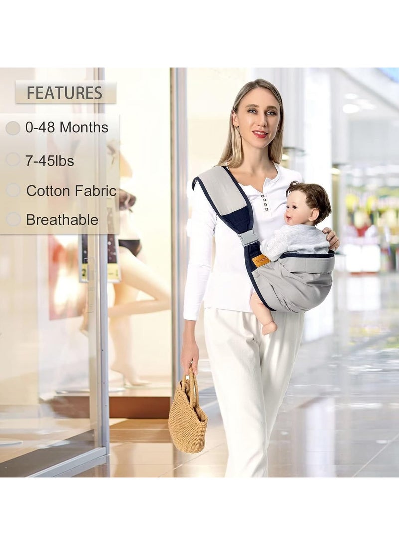 Baby Sling Carrier One Shoulder Carrier for Toddler Lightweight Baby Carrier Sling Newborn to Toddler, Baby Hip Carrier for Toddler Carrier Sling for Infant Carrying 7-45 lbs Grey