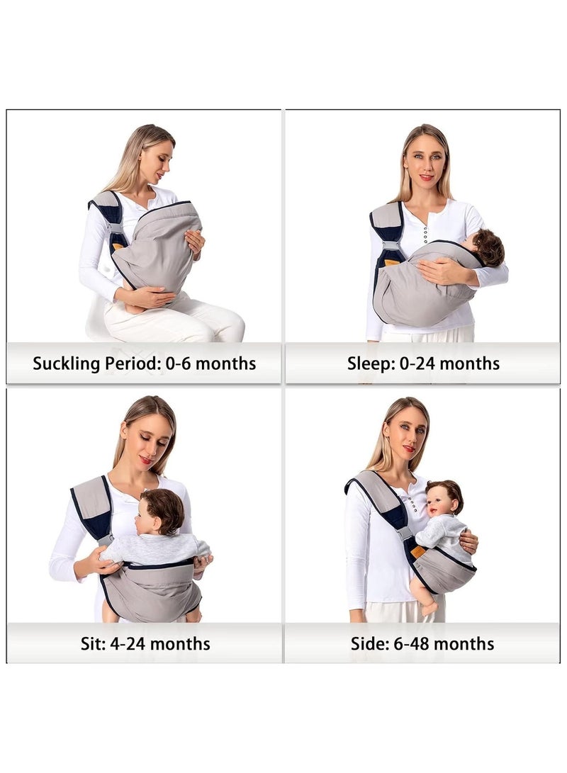 Baby Sling Carrier One Shoulder Carrier for Toddler Lightweight Baby Carrier Sling Newborn to Toddler, Baby Hip Carrier for Toddler Carrier Sling for Infant Carrying 7-45 lbs Grey