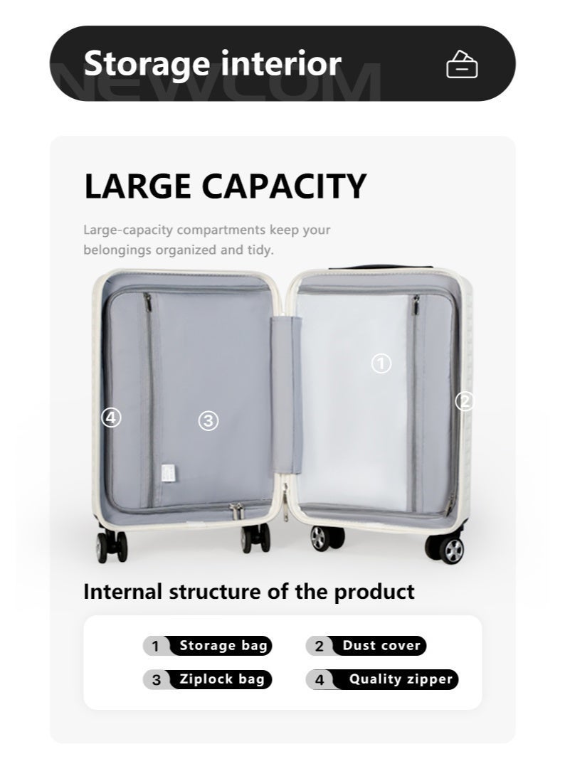 NEWCOM Front Opening PC Cabin Suitcase 20 Inch | TSA Lock | Laptop Compartment | 4 Spinner Wheels | Lightweight Carry-On Travel Luggage | White, Pink, Green - Image 4