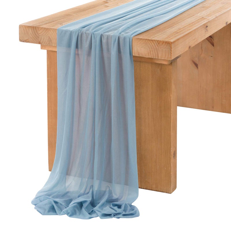 Ling's moment Lings Moment 14Ft Dusty Blue Sheer Chiffon Like Table Runner with Silver Sparkle for Wedding Rustic Boho Wedding Party Bridal Shower Decorations Birthday Party 