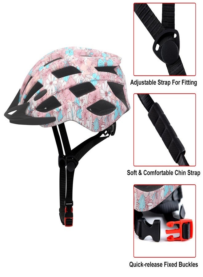TLAMEE Adult Bike Helmets, Adjustable Mens Womens Bicycle Helmet, Lightweight Road Mountain Cycling Safety Sports Helmets with Detachable Visor Pink Flower L - Image 3