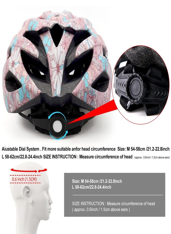 TLAMEE Adult Bike Helmets, Adjustable Mens Womens Bicycle Helmet, Lightweight Road Mountain Cycling Safety Sports Helmets with Detachable Visor Pink Flower L - Image 5