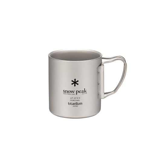 Snow Peak MG-051FHR Titanium Double Mug, 7.8 fl oz (220 ml) Capacity, Folding Handle - Image 1