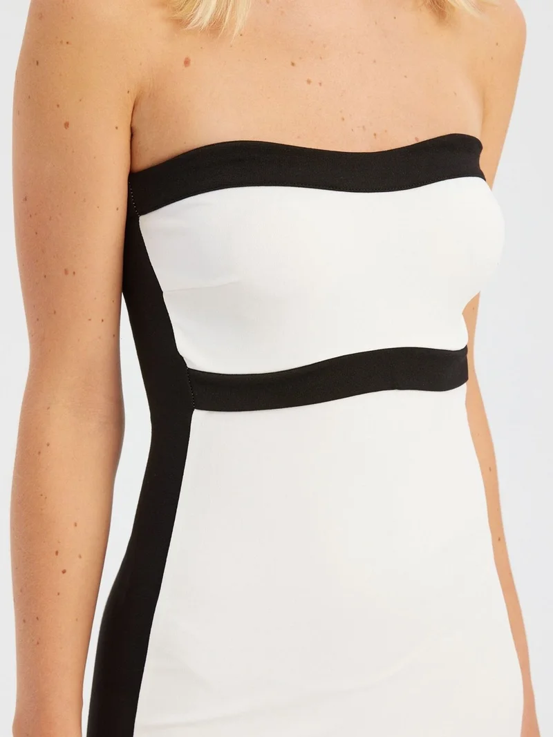 Hiccup White Block Colored Strapless Midi Dress for Women | Best Price UAE