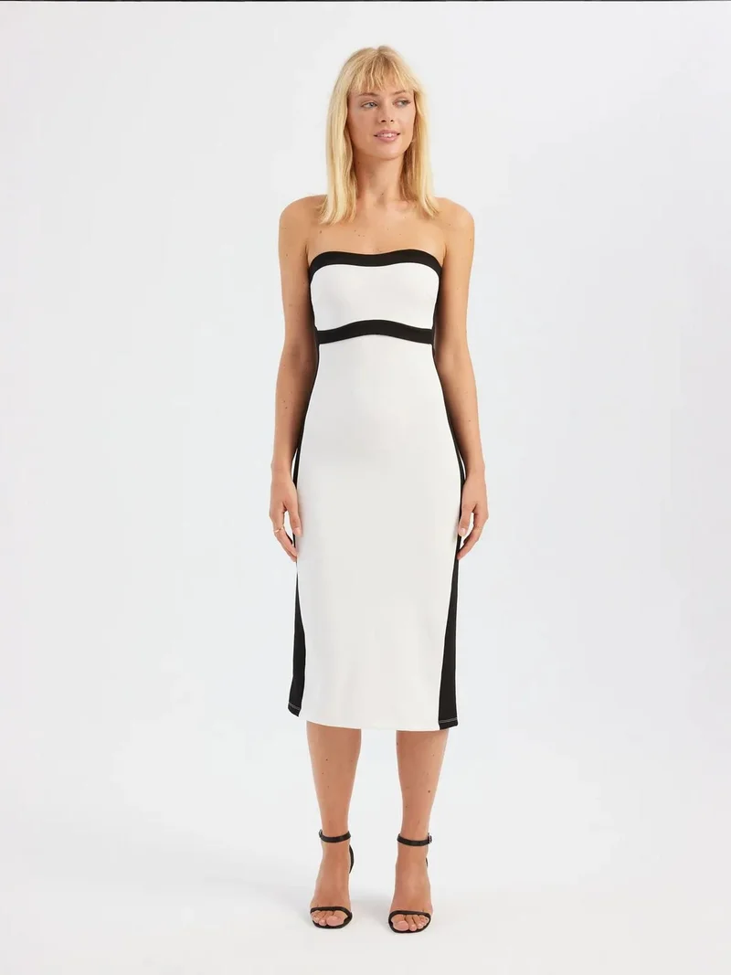 زوبعة فستان ميدي بدون حمالات بألوان متدرجة