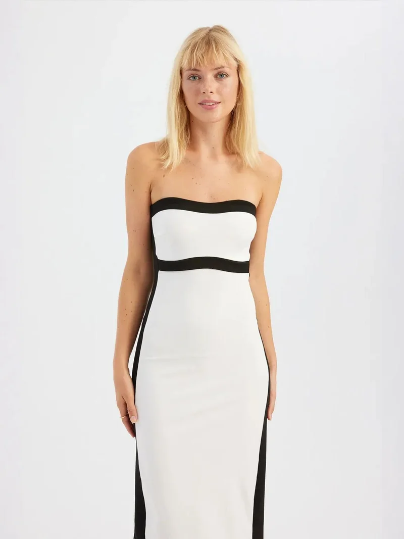 زوبعة فستان ميدي بدون حمالات بألوان متدرجة