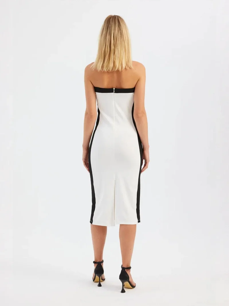 Hiccup White Block Colored Strapless Midi Dress for Women | Best Price UAE