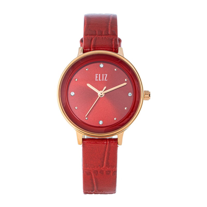 ELIZ ES8907L1RRR SS Caseback & Leather Strap 3-Hands Women's Watch