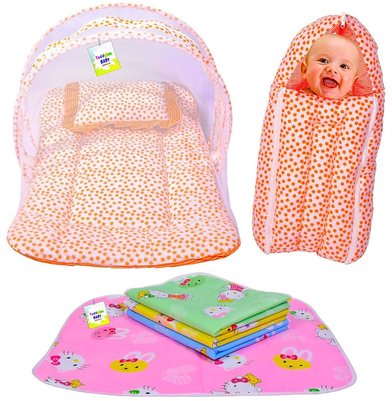 Toddylon Baby Bedding Sets New Born Baby Bed Combo Mattress with Net Sleeping Bag Mosquito Net Carry Bag Nappy Changing Mat Products All 06 Months