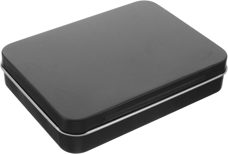 Small Tin Box with Lid, Rectangular Black Tinplate Storage Container for Outdoor Hemp Rope and USB Organizer, Portable Metal Tin Can for Home and Travel Storage - Image 1