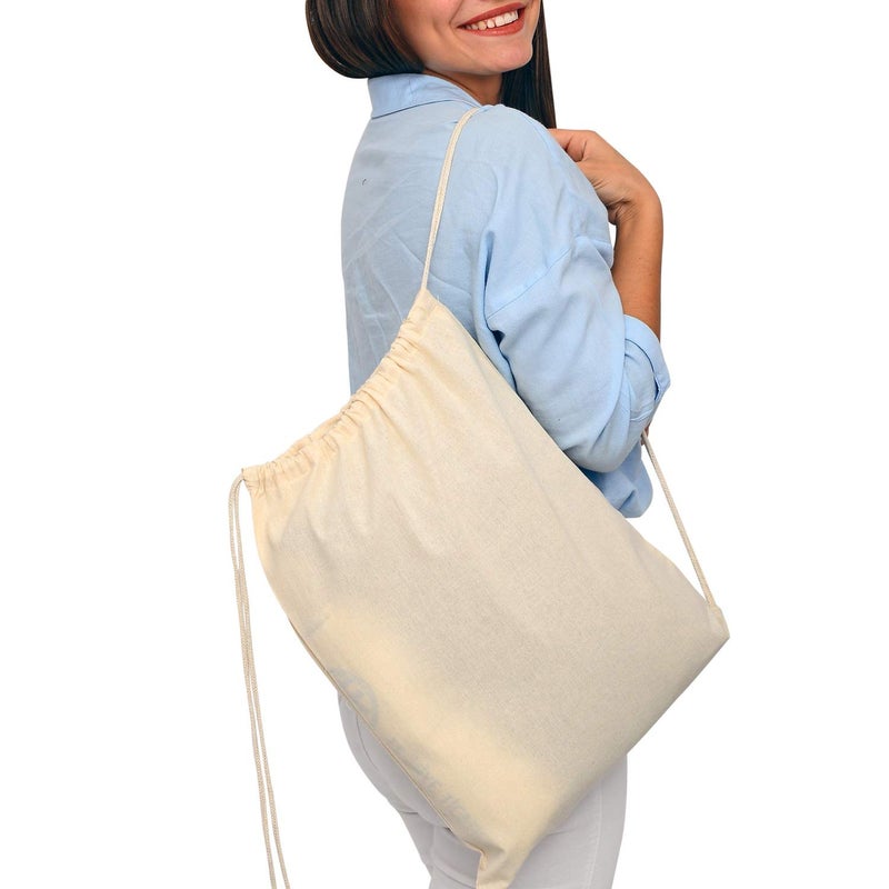 TBF Cotton Drawstring Backpack Gym Sack, Canvas Cinch Sport Pack for Men, Women - Image 4