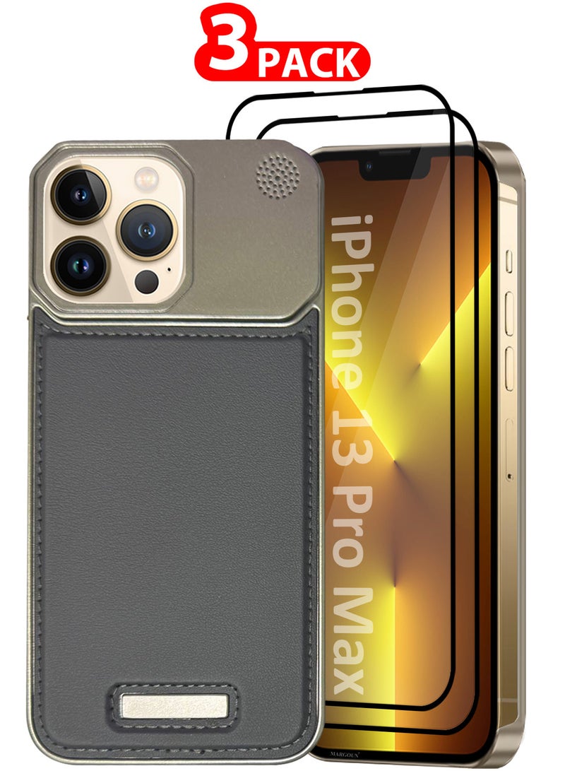 CATANES iPhone 13 Pro Max 3 Pack Case Leather Metal Design, Slim Lightweight Minimalist Cover,1 Case 2 Screen Protectors - Image 1
