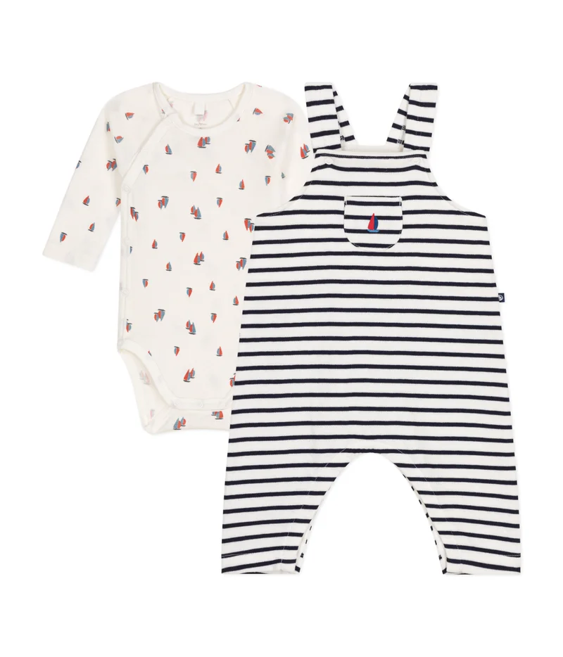 Petit Bateau Babies' cotton dungarees and bodysuit set