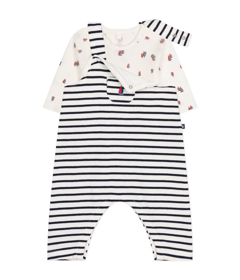 Petit Bateau Babies' cotton dungarees and bodysuit set