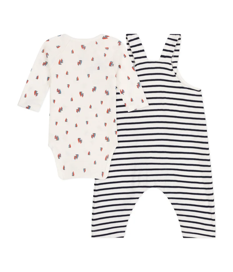 Petit Bateau Babies' cotton dungarees and bodysuit set