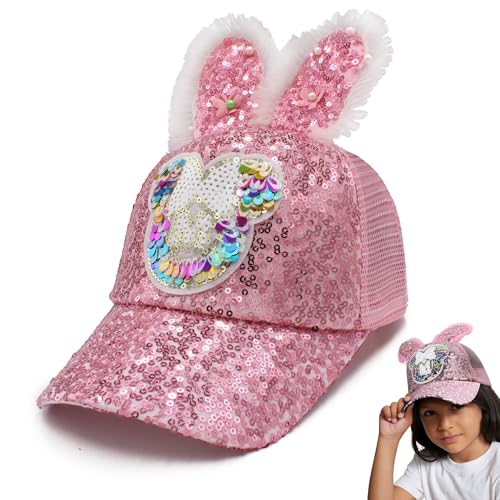 VRITRAZ Bunny, Net and Cartoon Character Printed Little Cap for Kids, Baby Girls and Boys (Pink) 4-5 Years - Image 1