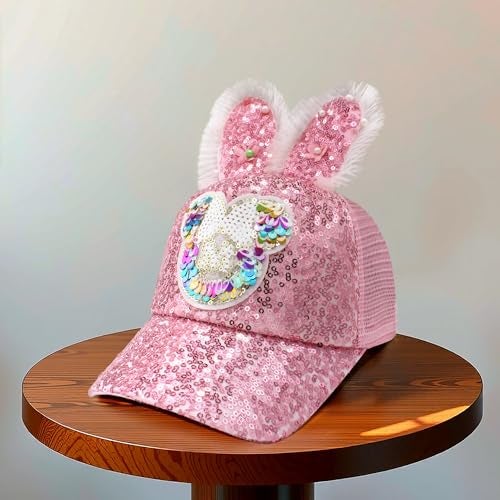 VRITRAZ Bunny, Net and Cartoon Character Printed Little Cap for Kids, Baby Girls and Boys (Pink) 4-5 Years - Image 3