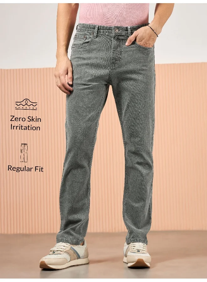 Beyoung cotton lycra Light Grey Regular Fit Jeans for men