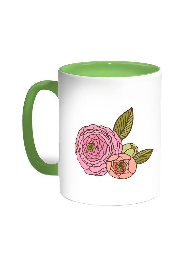 RYN Fees Roses Printed Coffee Mug Green/White 11ounce