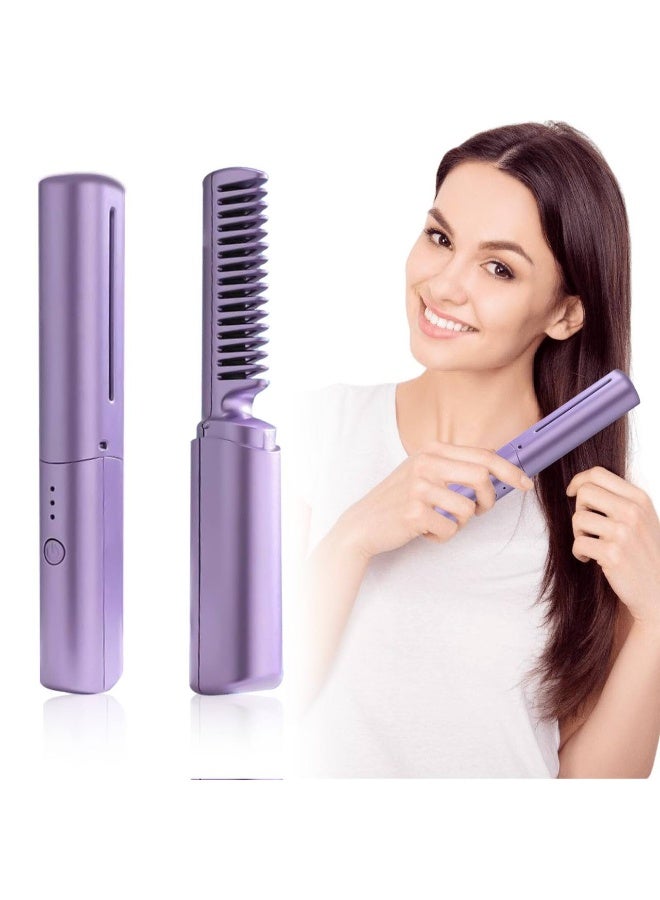 فرشاة فرد الشعر الكهربائية اللاسلكية 2 في 1 مع 3 درجات حرارة قابلة للتعديل – لون بنفسجي، مثالية للتمليس السريع والمحمول. - Image 1
