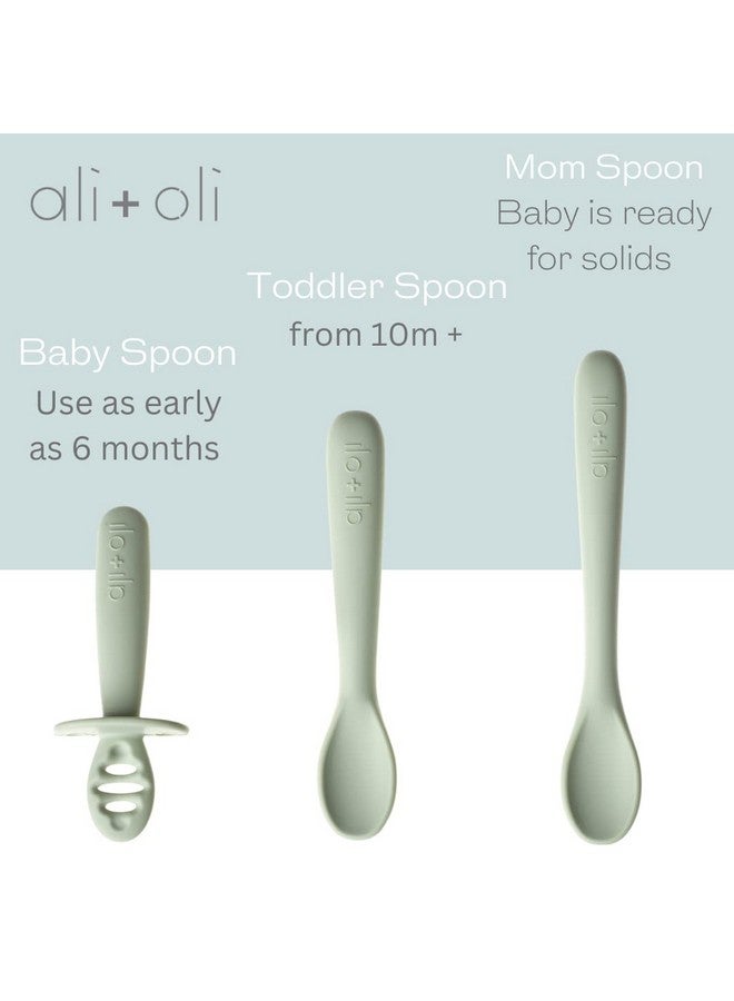 Ali+Oli (3pc) Silicone Spoon Set for Baby (Pine) Unbreakable Baby Spoons, Self Feeding Utensils, Multi-stage Design, Ergonomic Handle - Image 5
