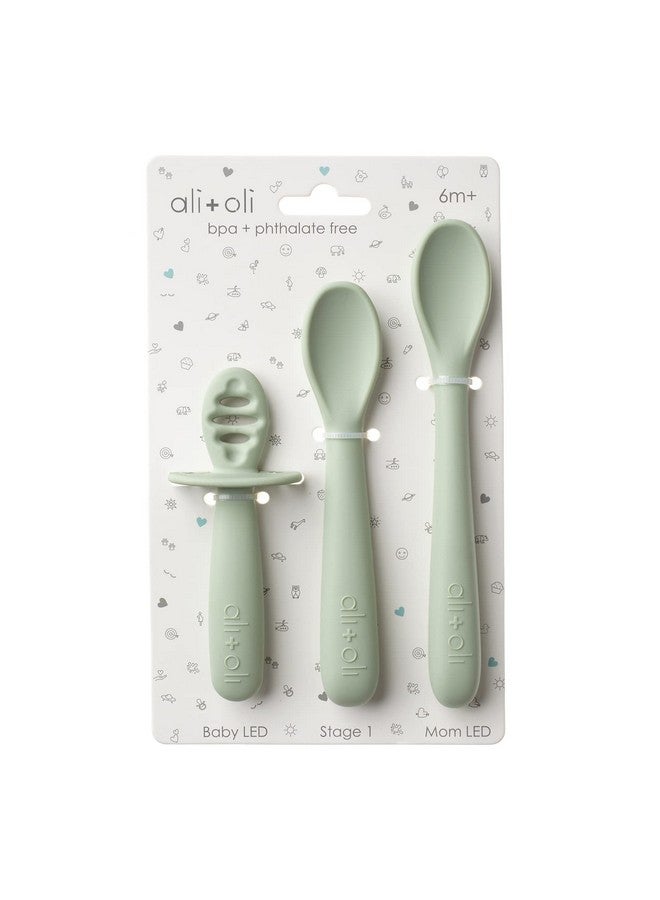 Ali+Oli (3pc) Silicone Spoon Set for Baby (Pine) Unbreakable Baby Spoons, Self Feeding Utensils, Multi-stage Design, Ergonomic Handle - Image 1