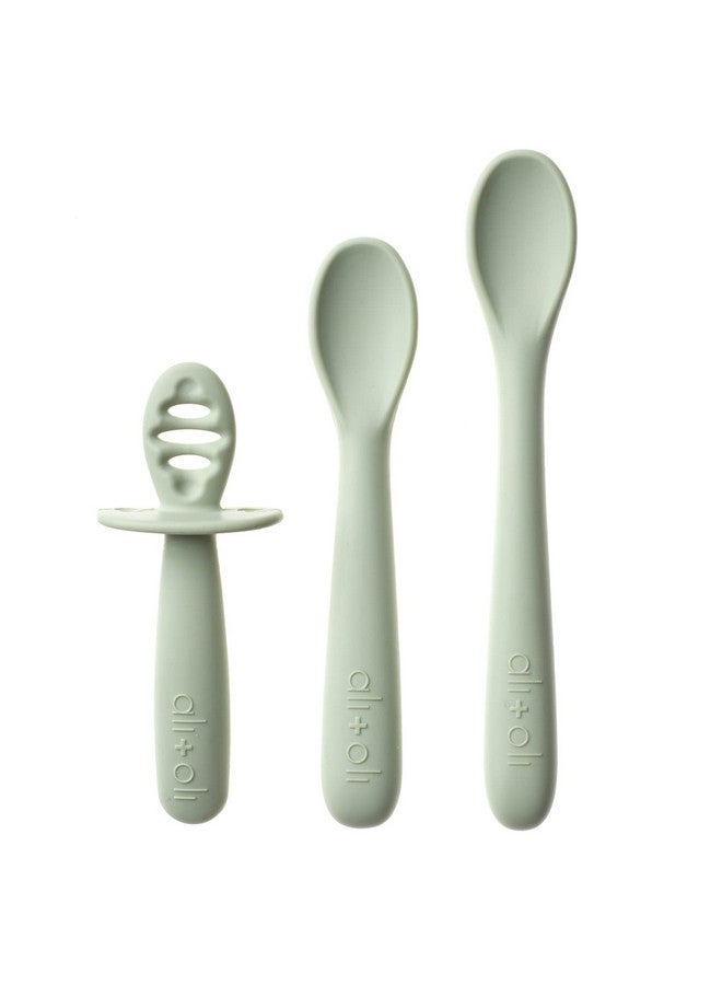 Ali+Oli (3pc) Silicone Spoon Set for Baby (Pine) Unbreakable Baby Spoons, Self Feeding Utensils, Multi-stage Design, Ergonomic Handle - Image 2