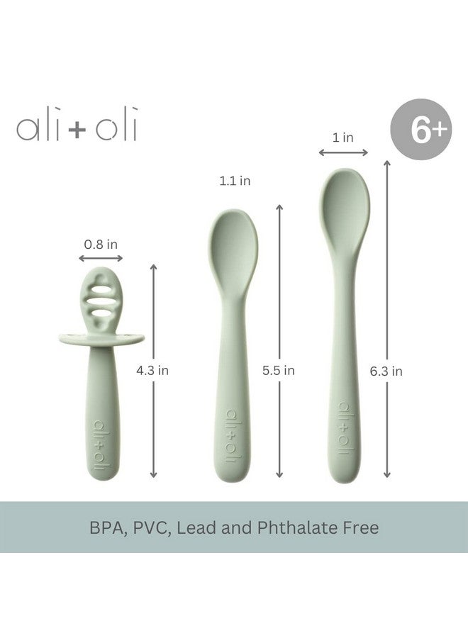 Ali+Oli (3pc) Silicone Spoon Set for Baby (Pine) Unbreakable Baby Spoons, Self Feeding Utensils, Multi-stage Design, Ergonomic Handle - Image 3