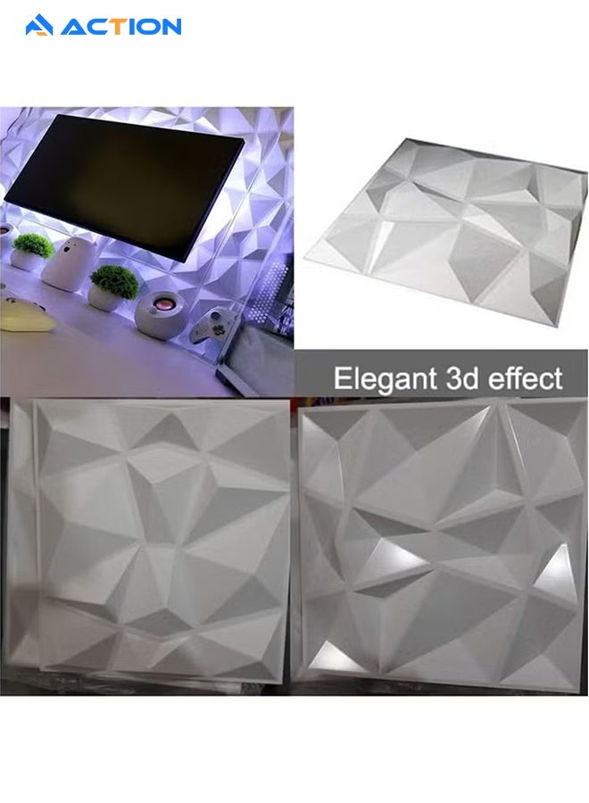 ACTION 3D 12 Pack Decorative PVC Wall Panels 11.8"x11.8" for Interior Wall Decor Living Room TV Background Gaming Room Decor with Diamond Design in Matt White - Image 2