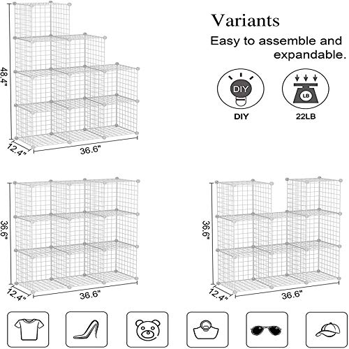 C&AHOME Wire Cube Storage, 9-Cube Organizer Metal, Wire C Grids Storage, Storage Bins Shelf, Modular Bookshelf, Closet Cabinet Ideal for Home, Living Room, Office 36.6”L x 12.4”W x 48.4”H White - Image 5