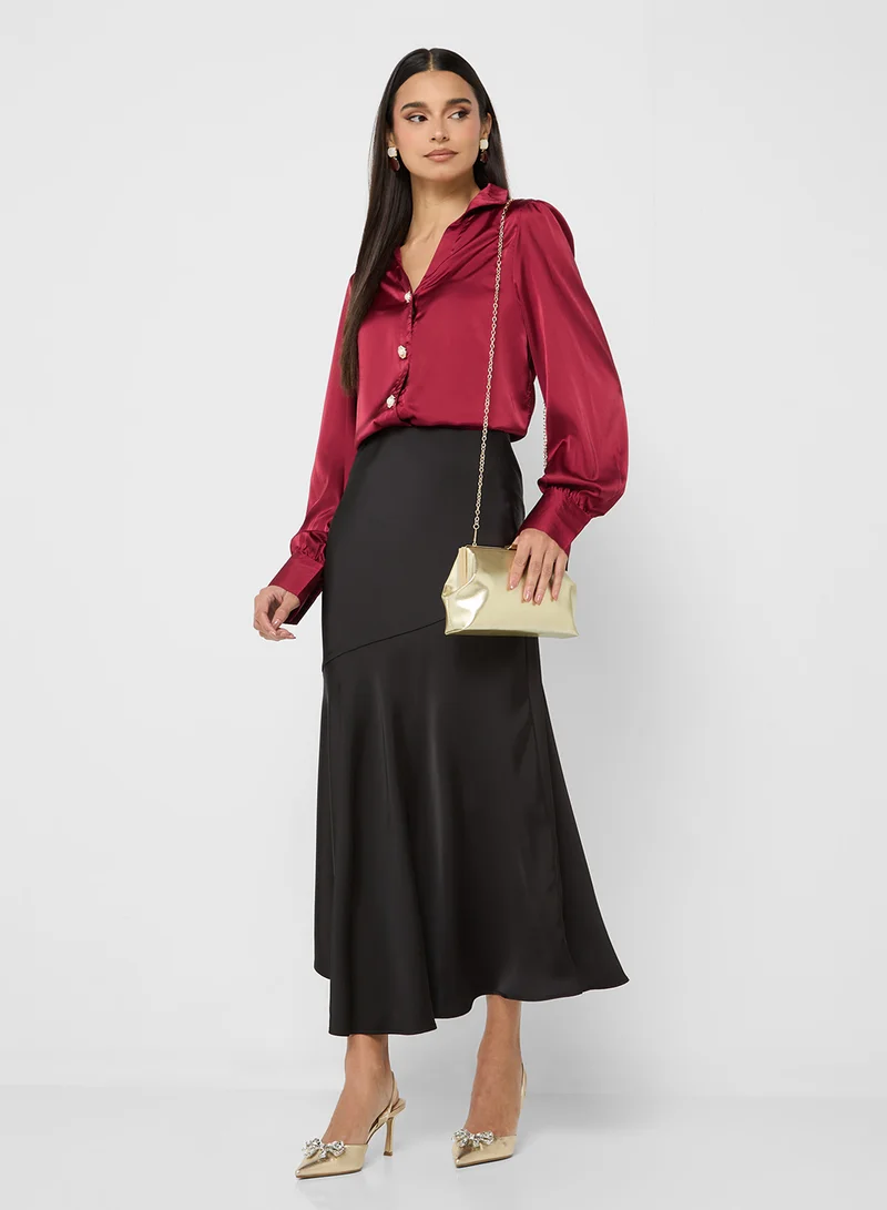 ELLA Satin Shirt With Puff Sleeves
