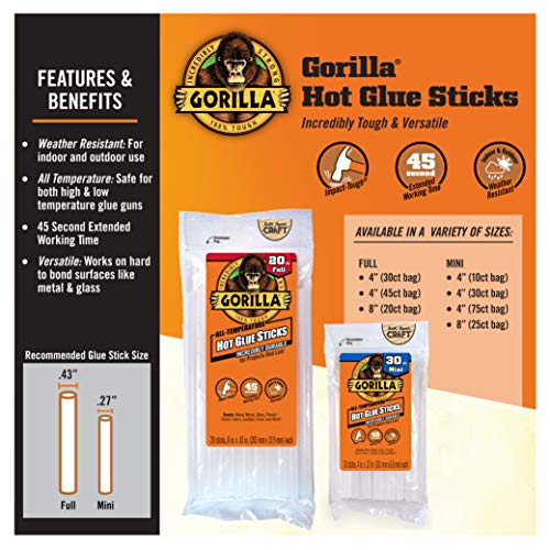 Gorilla Hot Glue Sticks, Clear Glue, Full Size 8" Long x 0.43" Diameter, 20 Count (Pack of 1) - Safe for All Temperatures with Extended Working Time - Image 3