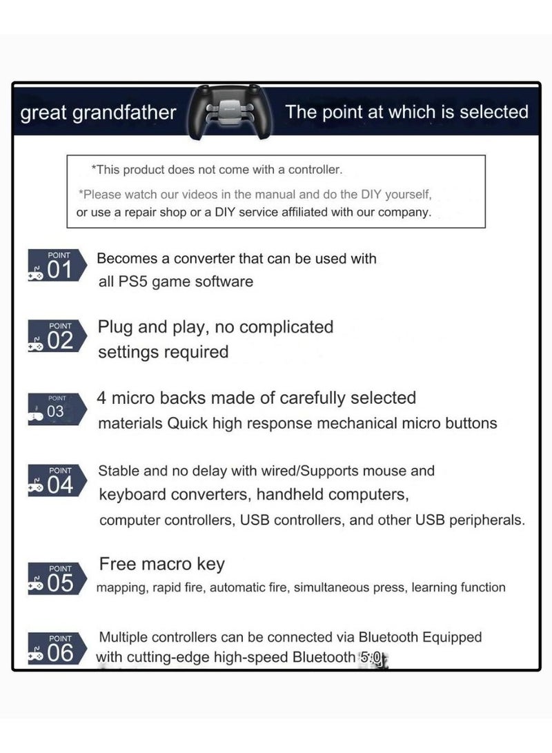 Besavior 2023 Version PS5 Controller, DIY Kit, Gaming Converter, Back Button, Direct Insertion of PS5, Wired/Wireless Connection, No Delay, Stable with All PS5 Game Software - Image 2