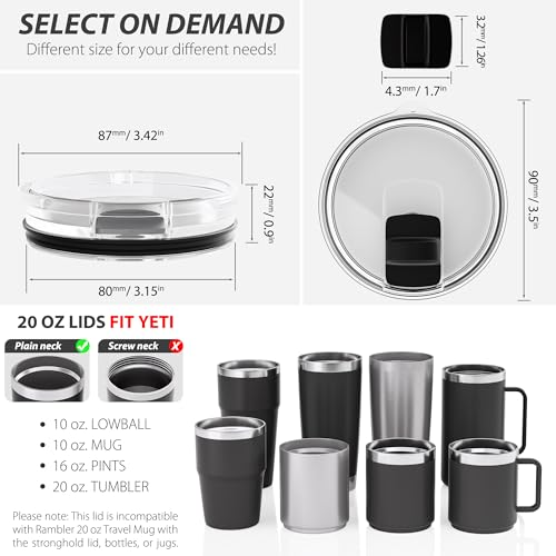 CeleVista 20 oz Tumbler Lid for YETI, 2 Pack Replacement Lids for YETI 20oz Tumbler & 10 oz Lowball, 10 oz Mug, Coffee Cup Covers with Magnetic Slider for Gift, BPA Free - Image 2