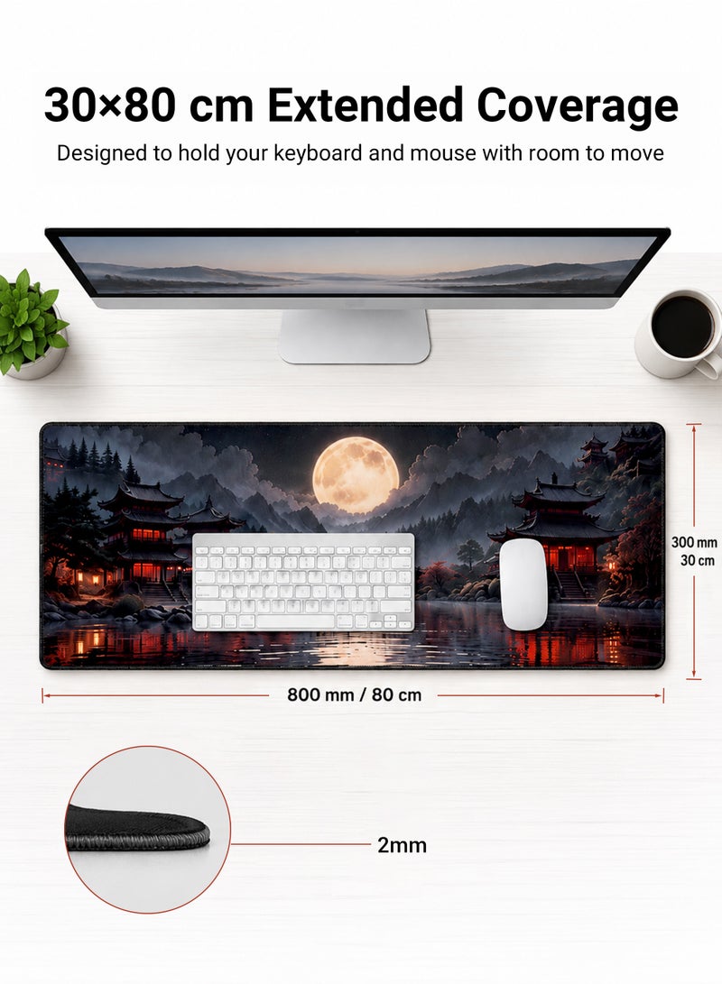 لوحة ماوس كبيرة للألعاب بساط ماوس للألعاب ممتد للكيبورد والماوس مقاس 800×300 مم تصميم ياباني بساط مكتب مانع للانزلاق قاعدة مطاطية سميكة مناسب للألعاب والعمل والاستخدام المنزلي - Image 2