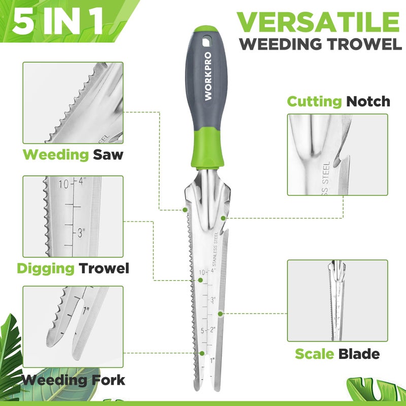 WORKPRO Hand Weeder Puller, 5-in-1 Stainless Steel Garden Trowel with Soft Handle, Gardening Weeding Tool for Easy Weeder Removal, Planting, Weeding, Flower & Vegetable Care in Garden Lawn Yard - Image 3