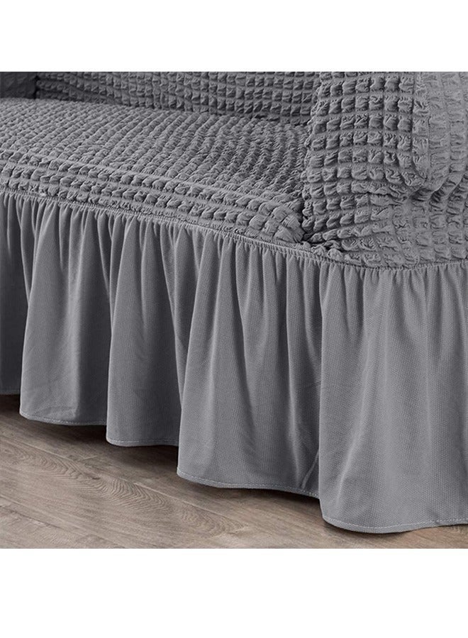 هومستر غطاء أريكة 3 مقاعد، قابل للتمدد للغاية وخالي من التجاعيد، منزلق بتفاصيل رائعة ومقاوم للانزلاق، قماش الجاكار رمادي داكن، مزيج المواد 140-280 سم - Image 4