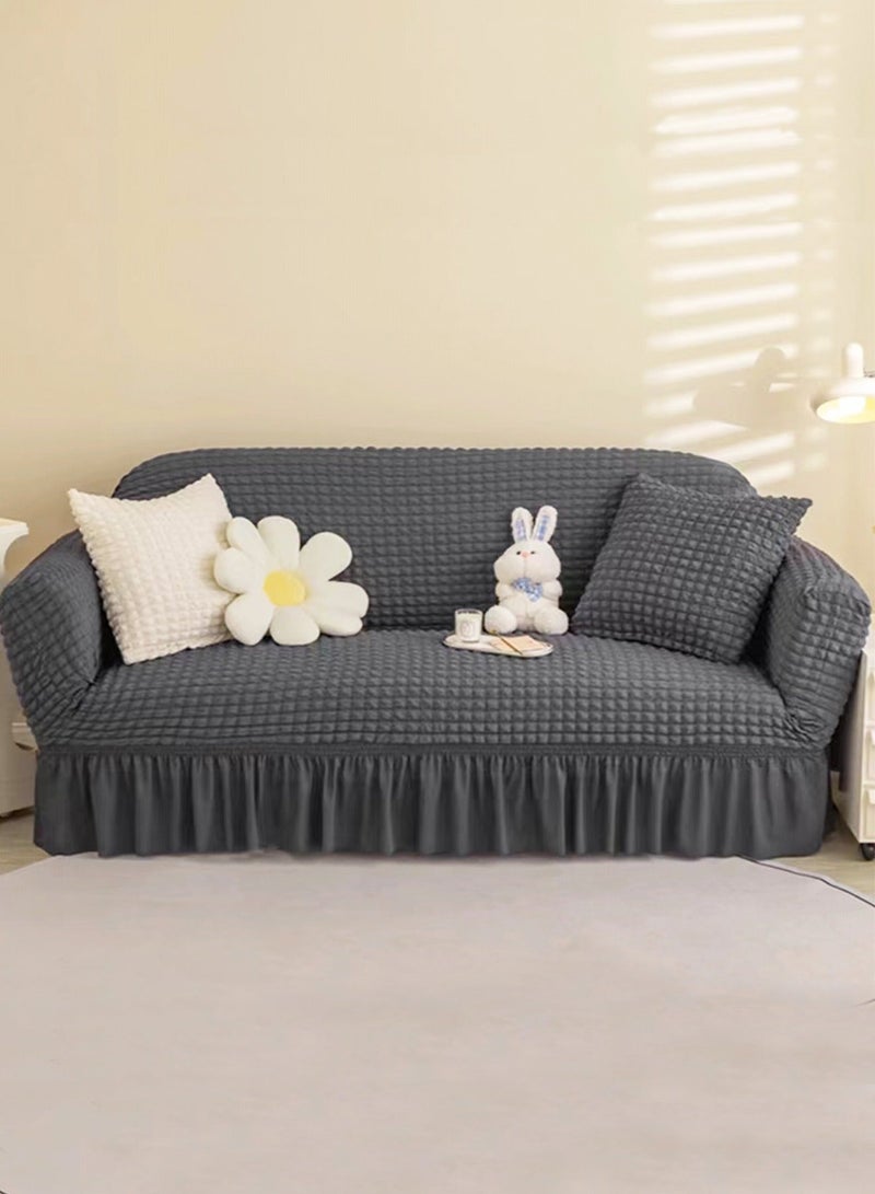 هومستر غطاء أريكة 3 مقاعد، قابل للتمدد للغاية وخالي من التجاعيد، منزلق بتفاصيل رائعة ومقاوم للانزلاق، قماش الجاكار رمادي داكن، مزيج المواد 140-280 سم - Image 5