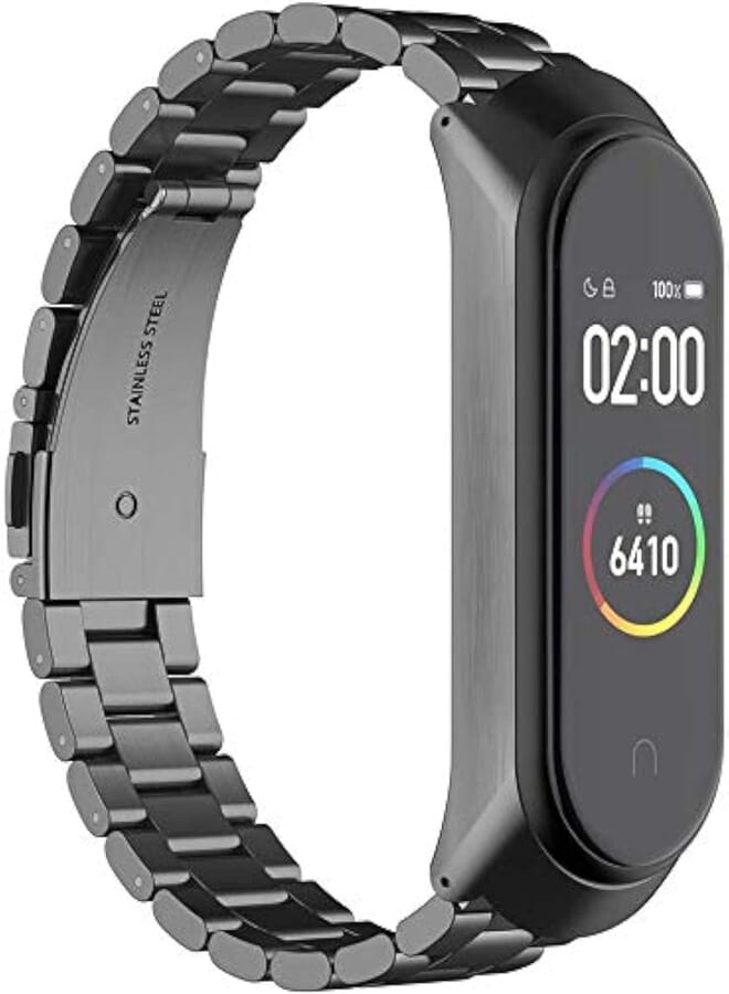 Karessories Stainless Steel Watch Strap Replacement Compatible with Xiaomi Mi Band 3/4, No Gemstone
