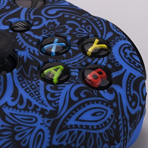 YoRHa Printing Rubber Silicone Cover Skin Case for Xbox One S/X Controller x 1(Flowers&Blue) with PRO Thumb Grips x 8 - Image 5