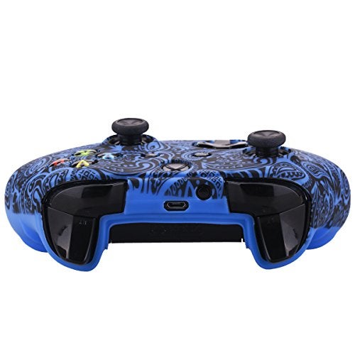YoRHa Printing Rubber Silicone Cover Skin Case for Xbox One S/X Controller x 1(Flowers&Blue) with PRO Thumb Grips x 8 - Image 3